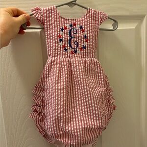 EUC. Red seersucker bubble romper